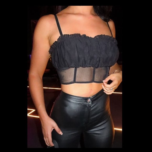 Black Mesh Crop Top - Picture 2 of 5